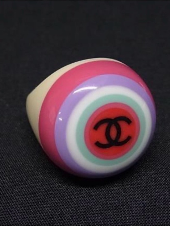 CHANEL Coco Mark Ring Multicolor x IvorySize 6
